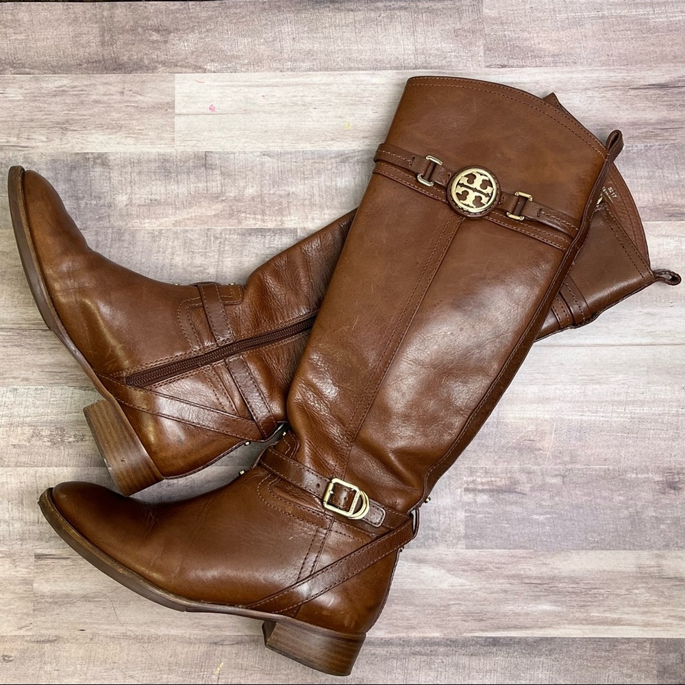 Tory Burch Almond 'Calista' Tall Equestrian Leather Knee Boots Size 6.5